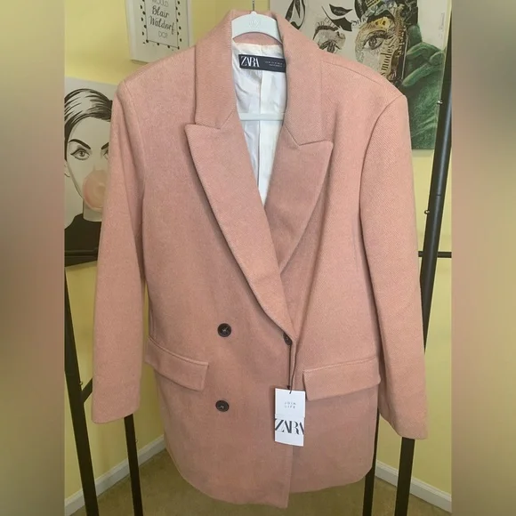 💫HP‼️💫 NWT ZARA Double-Breasted Coat in Pink, Size Medium - Picture 6 of 8